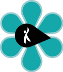 Imagem: Ilustração de uma flor com seis pétalas verdes e um miolo preto em formato de gota, onde há a silhueta em branco de uma pessoa com o braço levantado. Fim da imagem.