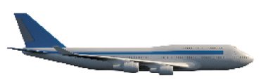 Ilustração. Um avião grande branco e azul. 