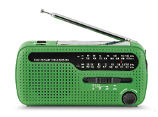 Imagem: Fotografia. Um rádio antigo verde. Fim da imagem.
