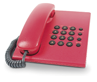Imagem: Fotografia. Um telefone com fio vermelho.  Fim da imagem.
