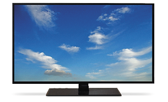 Imagem: Fotografia. Uma televisão. Na tela, céu azul com nuvens. Fim da imagem.