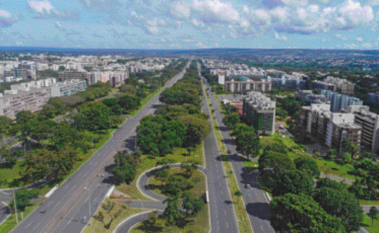 Imagem: Fotografia. Uma avenida rodeada por árvores. Dos lados: prédios.  Fim da imagem.