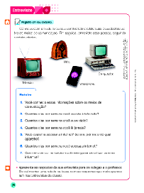 Imagem: Ilustração. Exemplifica como será o boxe Entreviste. Página composta por textos, boxe complementar e imagens. Fim da imagem.