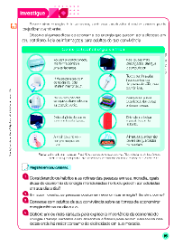 Imagem: Ilustração. Exemplifica como será o boxe Investigue. Página composta por textos, boxe complementar e imagens. Fim da imagem.