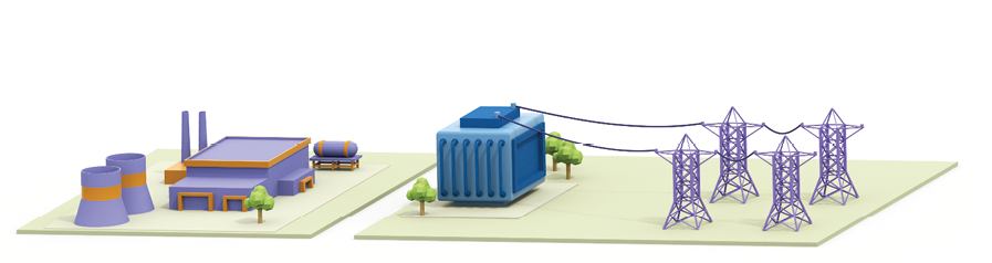 Imagem: Ilustração. Um esquema. Ilustração de uma indústria com chaminés. 1. GERAÇÃO: A maior parte da energia é produzida em hidrelétricas distantes dos centros de consumo, o que exige longas linhas de transmissão e dificulta o acesso à energia em regiões remotas. Seta para a direita. Uma construção com quatro torres de antenas. 2. TRANSFORMAÇÃO: A energia é transformada [...] para percorrer distâncias extensas. Isso resulta em perdas que reduzem a qualidade da energia. Seta para a direita. Postes de energia. 3. TRANSMISSÃO: As distâncias dos cabos aumentam o risco de imprevistos, causam perdas [de energia] e podem tornar a rede instável em algumas regiões. [...] Ilustração de uma indústria com chaminés. 4. TRANSFORMADORES: A energia ganha o formato ideal de consumo. [...] Ilustração de prédios e casas. 5. DISTRIBUIÇÃO: É quando a energia chega aos locais de consumo. [...]  Fim da imagem.