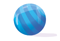 Imagem: Ilustração. Uma bola com listas em tons de azul. Fim da imagem.