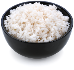 Imagem: Fotografia. Uma cumbuca de arroz branco cozido. Fim da imagem.