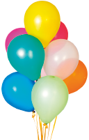 Imagem: Fotografia. Um conjunto de balões coloridos.  Fim da imagem.