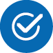 Imagem: Ícone referente à seção Verificação da avaliação de processo de aprendizagem, composto pela ilustração de um sinal de correto dentro de um círculo azul. Fim da imagem.