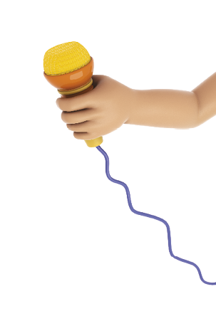 Imagem: Fotografia. Destaque do braço de uma criança que segura um microfone ligado a um fio.  Fim da imagem.