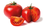 Imagem: Fotografia. Dois tomates vermelhos, um deles com um pedaço cortado. Fim da imagem.
