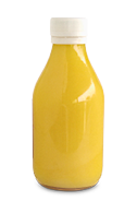 Imagem: Fotografia. Uma garrafa com líquido amarelo. Fim da imagem.