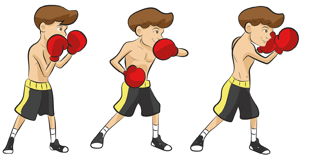 Ilustração. Principais movimentos do boxe.
5. O menino aplica o golpe, desferido de baixo para cima que visa atingir o queixo do oponente.