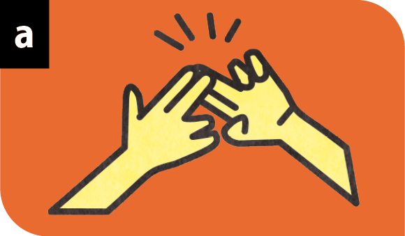 Ilustração A: duas mãos com as faces para dentro. Os dedos indicadores e médios de uma mão estão contra os da outra.