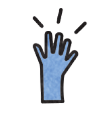 Ilustração. Mão direita em cor azul aberta.
