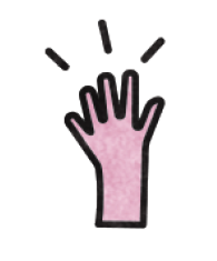 Ilustração. Mão esquerda em cor rosa aberta.