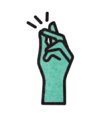 Ilustração. Mão em cor verde estalando os dedos, médio e polegar.