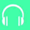 Ilustração. Fone de ouvido azul em fundo azul-claro, que corresponde ao ícone de sugestão de áudio.
