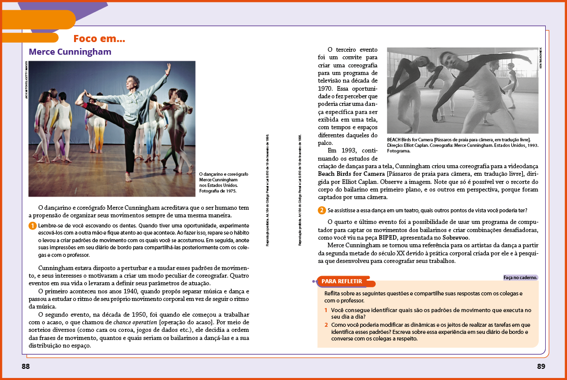 Reprodução em miniatura de página dupla do Livro do Estudante com destaque para a seção Foco em...