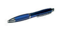 Fotografia. Uma caneta em azul com a ponta superior em cinza.
