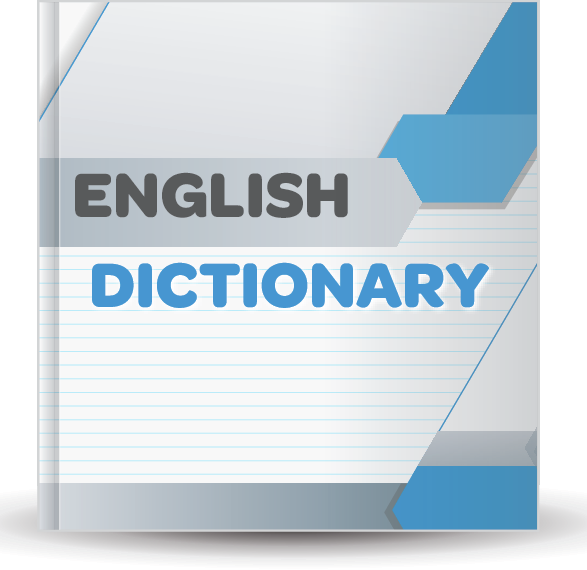 Capa de  dicionário. Fundo em cinza e à direita, detalhes em azul e cinza. Ao centro, o texto: ENGLISH DICTIONARY.