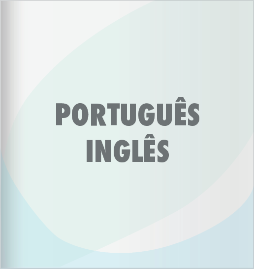Capa de dicionário. Fundo em tons de cinza, azul, verde e branco. Ao centro, texto em cinza-escuro: Português Inglês.