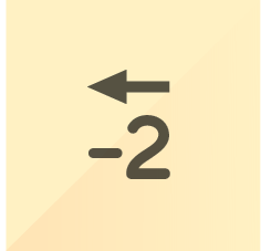 Ilustração. Ícone em tons de cinza. Seta apontando para a esquerda e abaixo o sinal de subtração e o número 2.