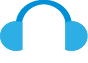 Ícone. Ilustração de fones supra-auriculares azuis. Identifica atividades de áudio.