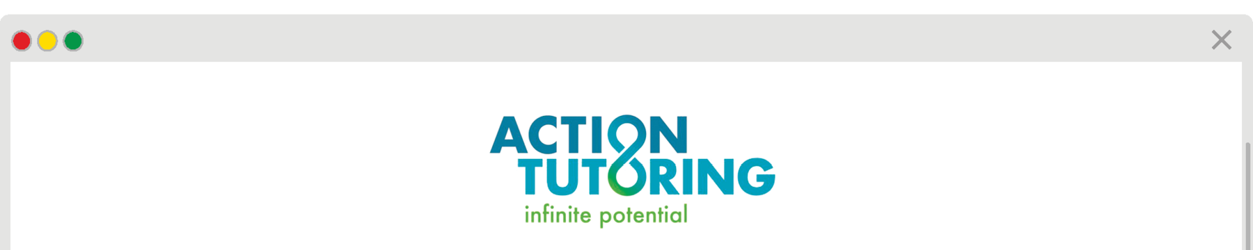 Reprodução de página da internet.  
Action Tutoring. infinite potential.