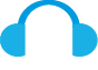 Ilustração. Fones supra-auriculares azuis. Identifica atividades de áudio.