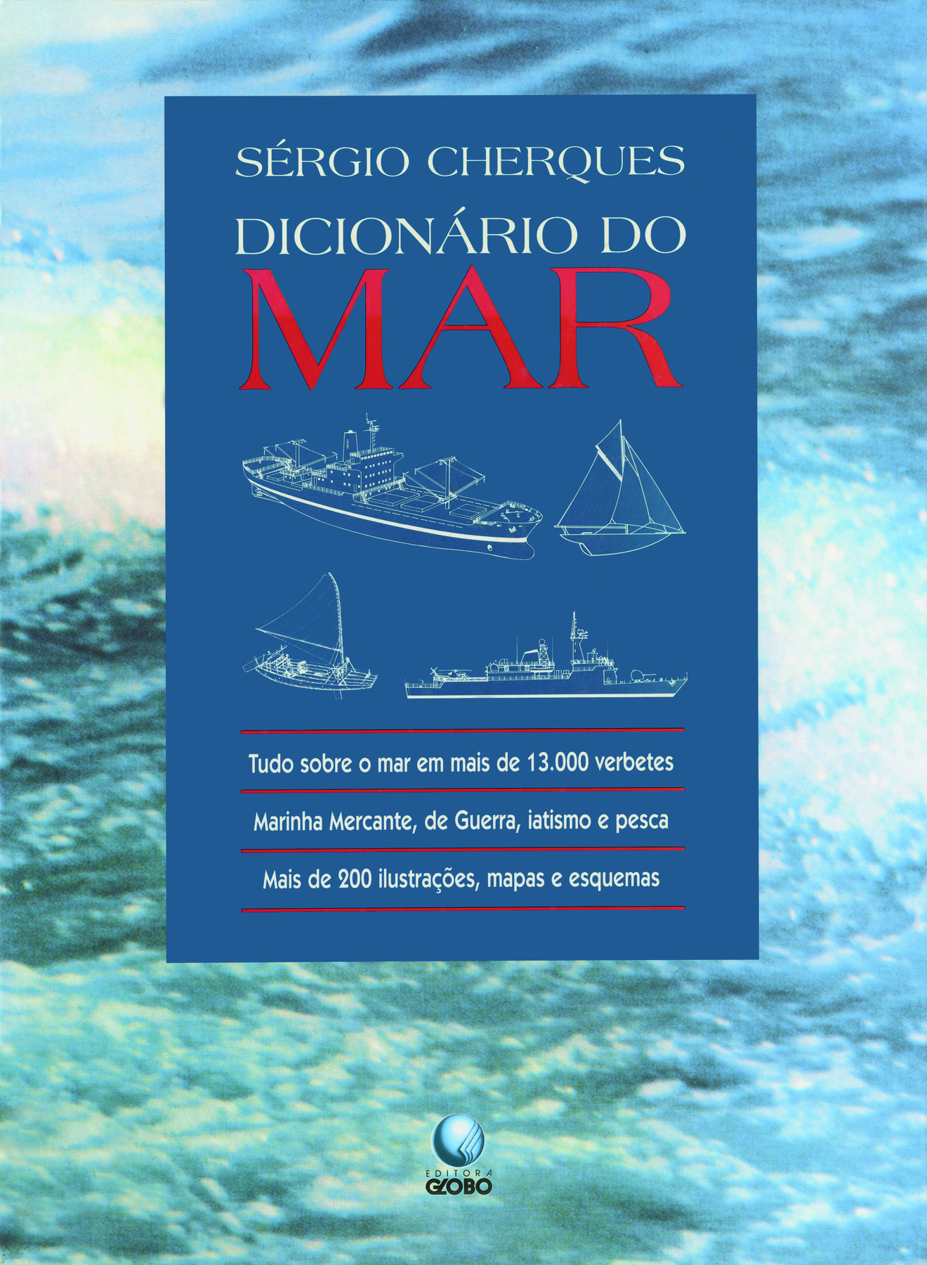 Capa de livro. A foto principal que preenche toda a capa é do mar. No centro, um recorte com o título, autor e outras informações.