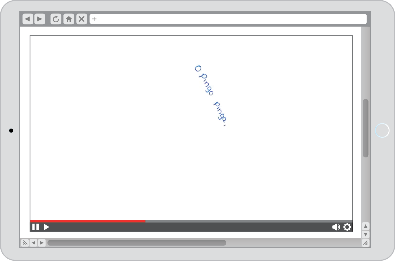 Reprodução de página da internet. Tela em branco com o trecho O PINGO PINGA, disposto verticalmente no centro. Está escrito em letra minúscula.