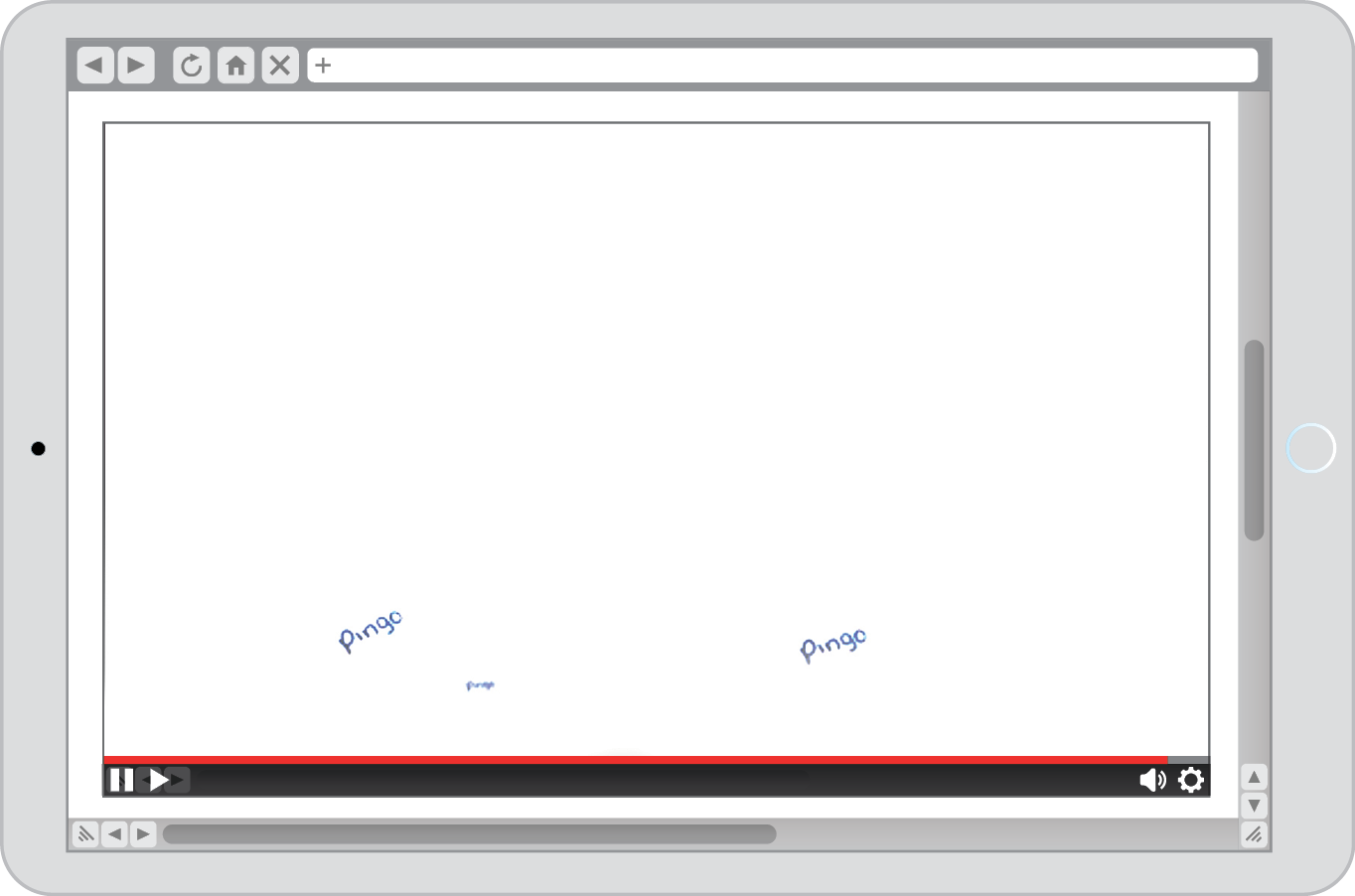 Reprodução de página da internet. Tela em branco com a palavra pingo escrita três vezes, de tamanhos diferentes e letra minúscula.
