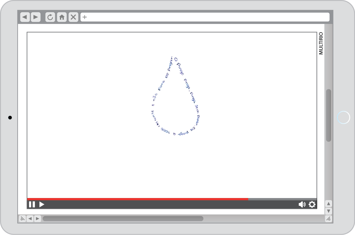Reprodução de página da internet. Tela em branco com o poema escrito no formato de uma gota.