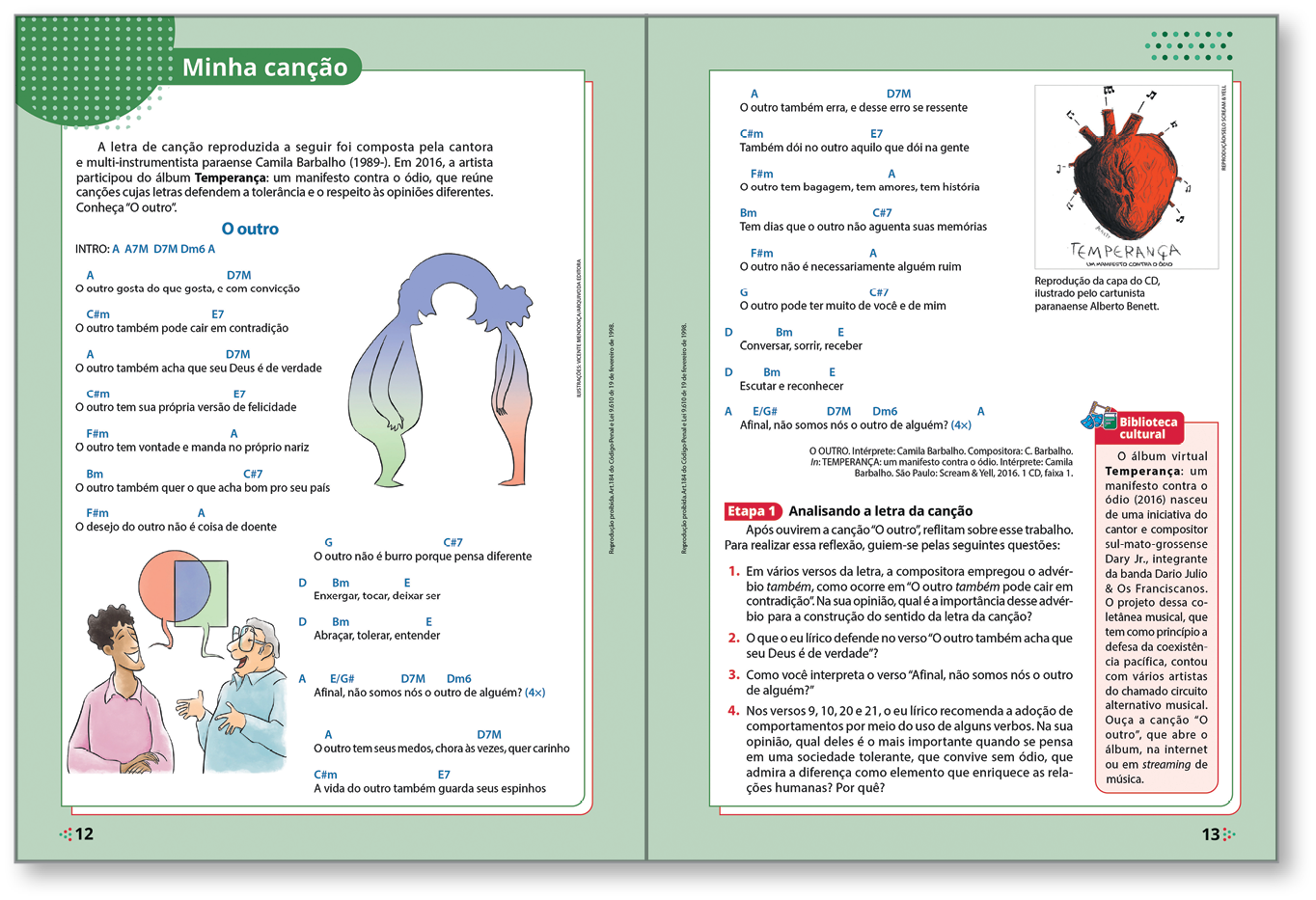 Reprodução de páginas de livro. Destaque para a seção 'Minha canção'.