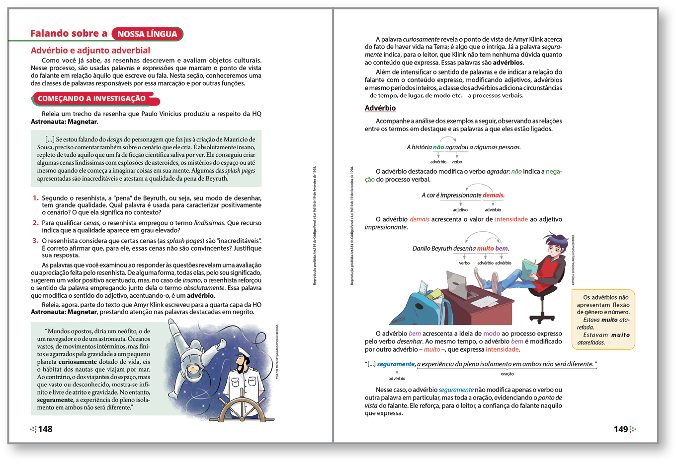 Reprodução de páginas de livro. Destaque para a seção 'Falando sobre a nossa língua'.