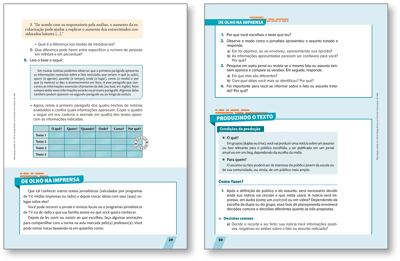 Reprodução de páginas de livro. Destaque para a seção ‘De olho na imprensa’.