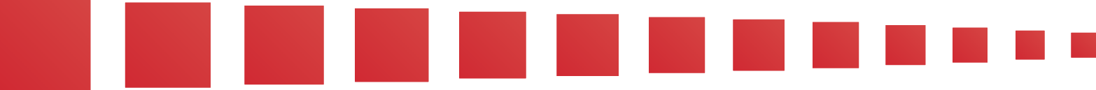 Ilustração. 13 quadrados vermelhos dispostos horizontalmente; eles vão diminuindo progressivamente da esquerda para a direita.