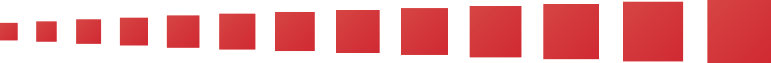 Ilustração. 13 quadrados vermelhos dispostos horizontalmente; eles vão crescendo progressivamente da esquerda para a direita.