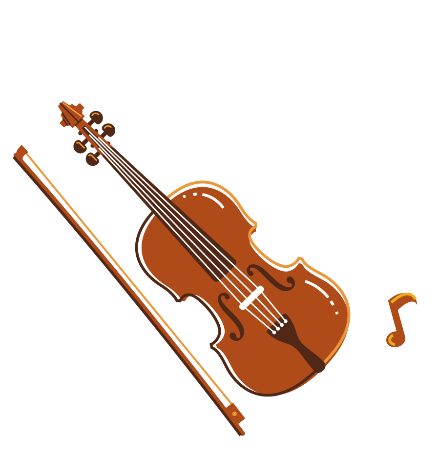 Ilustração de um violino e um arco.