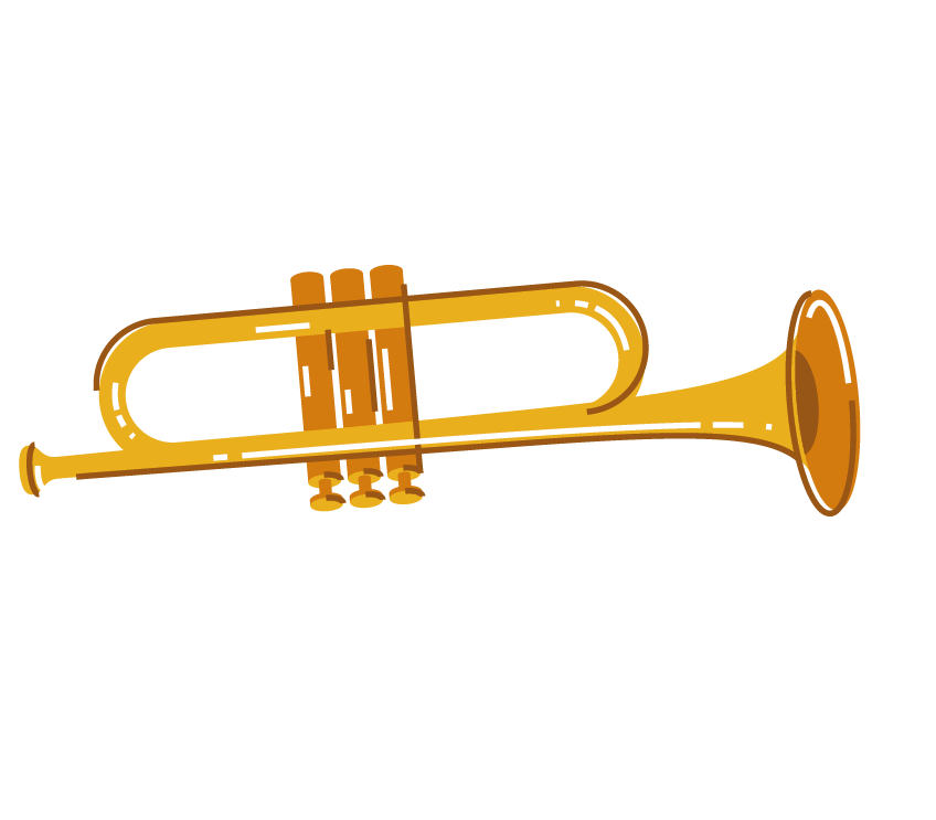 Ilustração de um trompete dourado.