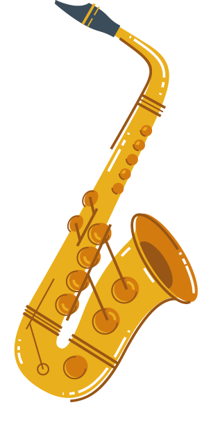 Ilustração. Um saxofone dourado.