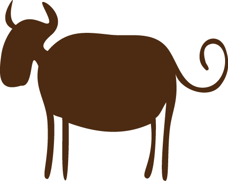Ilustração. Silhueta de um animal com quatro patas e dois chifres pequenos.
