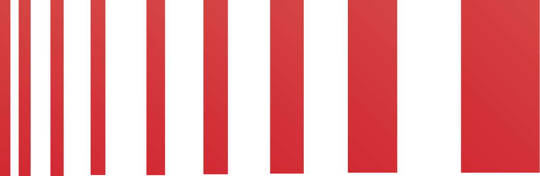 Ilustração. 9 retângulos vermelhos dispostos horizontalmente; eles vão ficando mais grossos da esquerda para a direita e o espaço branco entre eles também é gradativo.