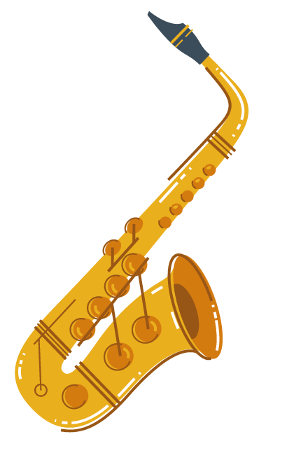 Ilustração de um saxofone dourado.