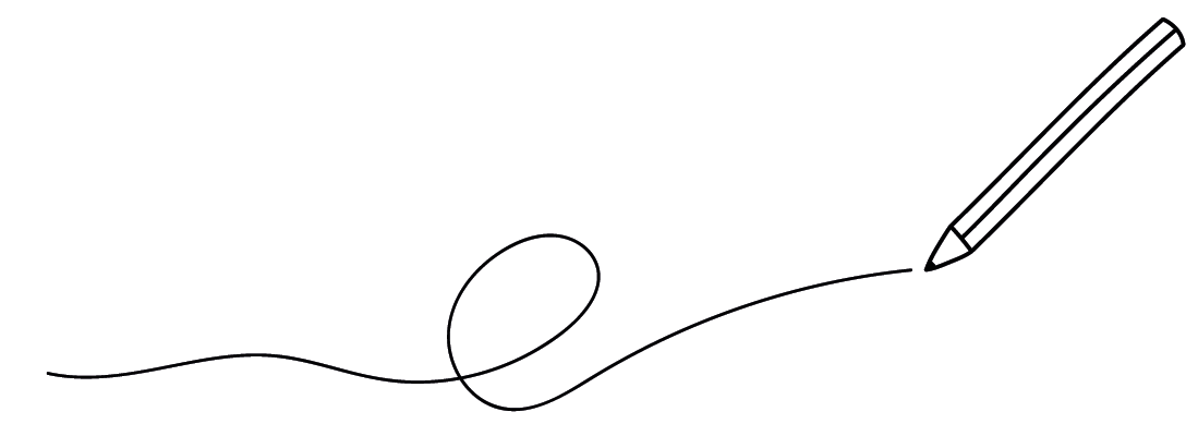 Ilustração. Em linha fina preta e contínua, desenho um lápis que traça uma linha com curvas.