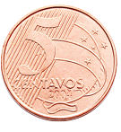 Fotografia de uma moeda de 5 centavos.