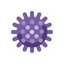 Ilustração de um vírus com formato redondo e pequenas hastes ao redor.