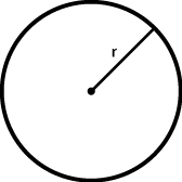 Ilustração de uma circunferência com um ponto ao centro e  um segmento traçado do centro até um ponto da circunferência e sua distância indicada como r.