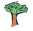 Ilustração de uma árvore com tronco de cor marrom-claro e copa larga, com folhas de cor verde-claro.